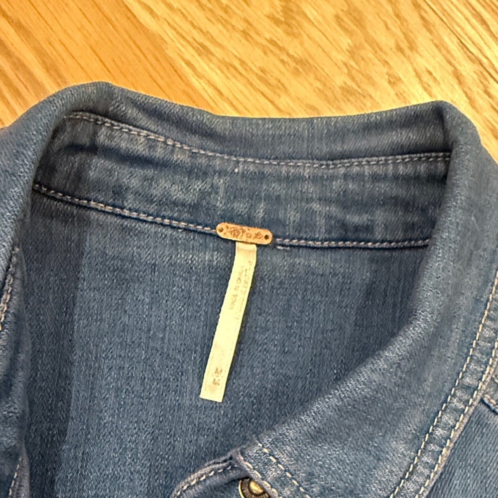 Free People Dark Blue Jean Jacket with Brass Buttons - Picture 2 of 5